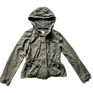 Prince & Fox hooded button up zip up utility jacket army green women large